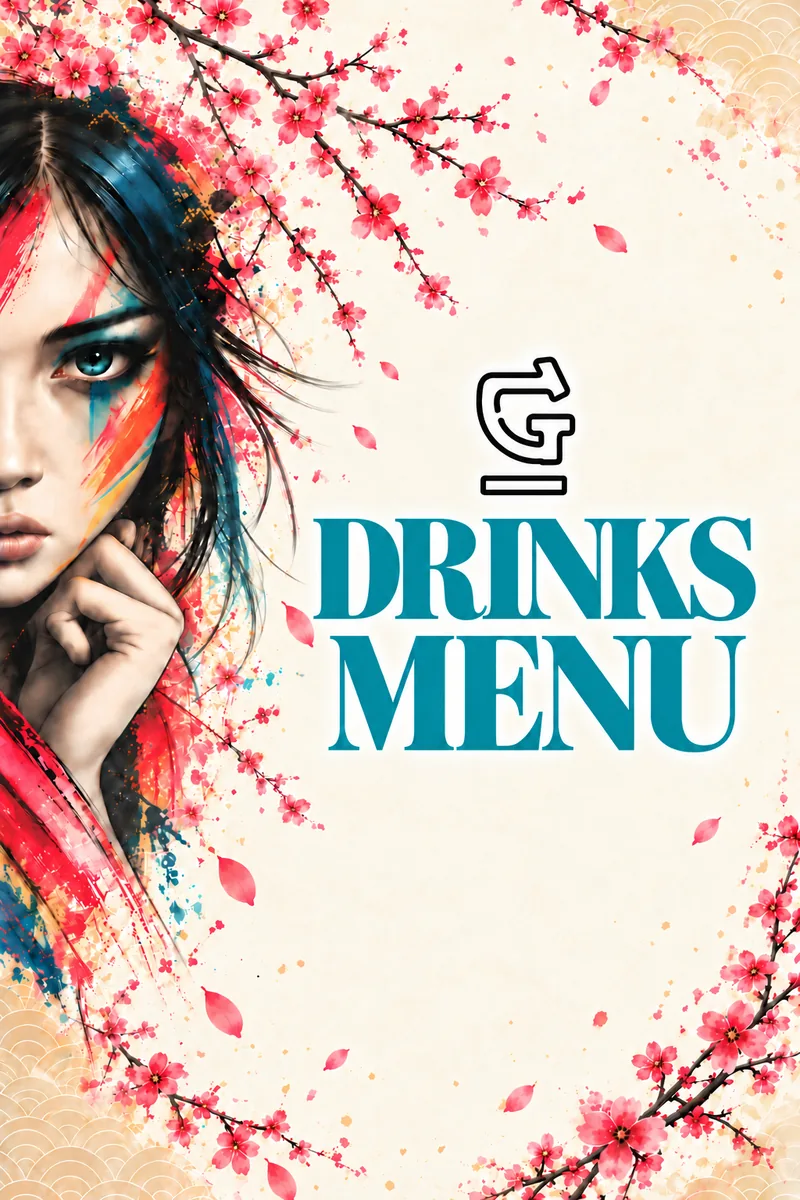Drinks Menu cover with cherry blossom