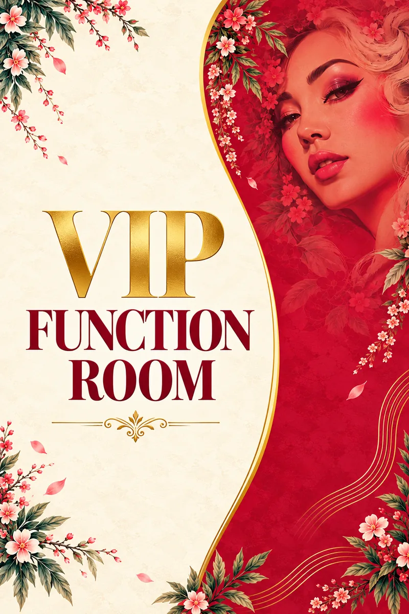 VIP Function Room cover with a geisha among red blossom